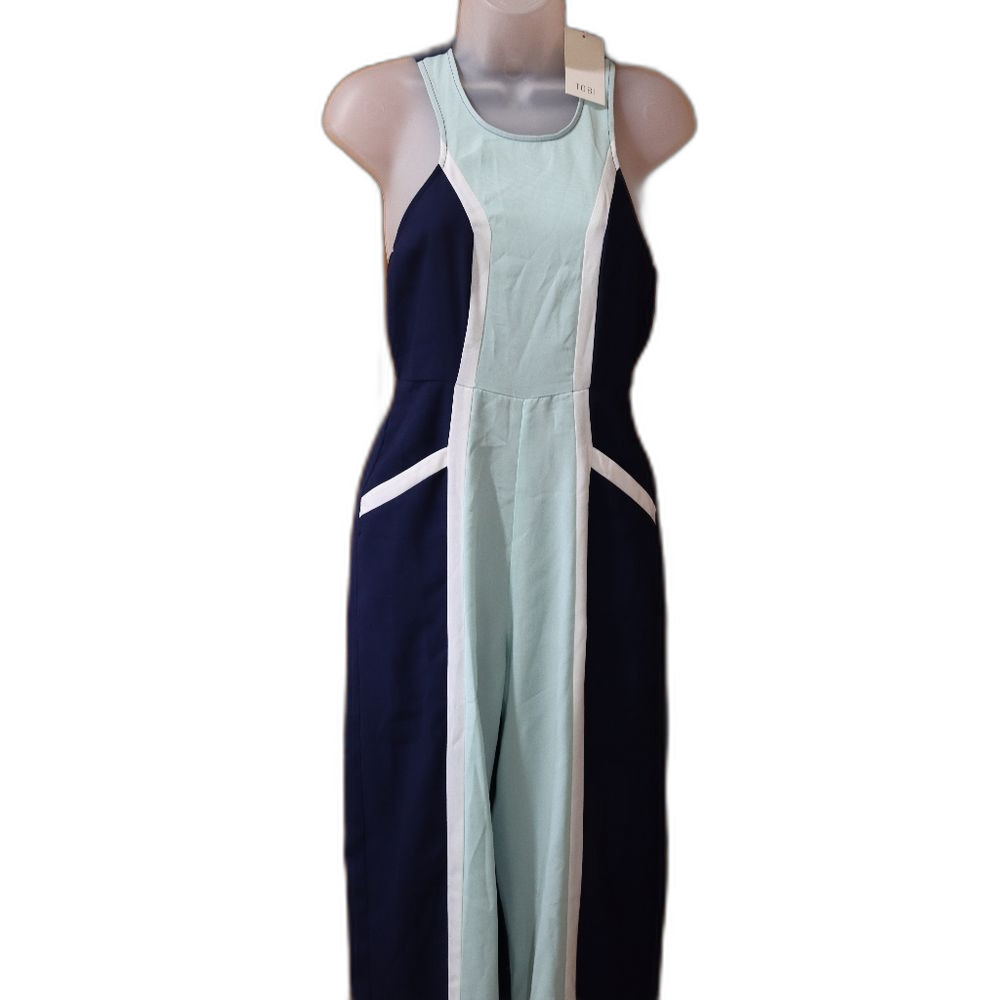 Tobi Blue Colorblock Sleeveless Jumpsuit Small - Racerback Straight Leg